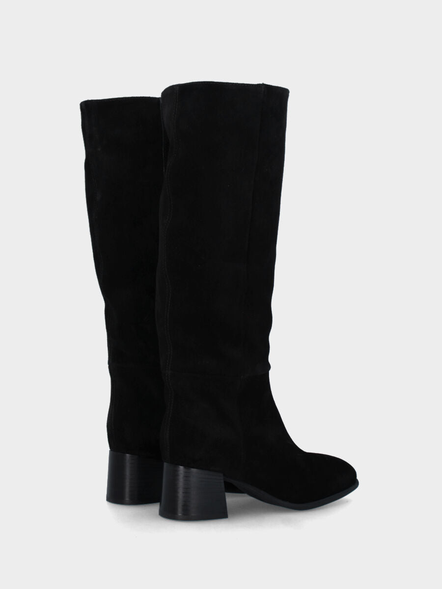 Stivale in velour nero con tacco blocco e cerniera laterale