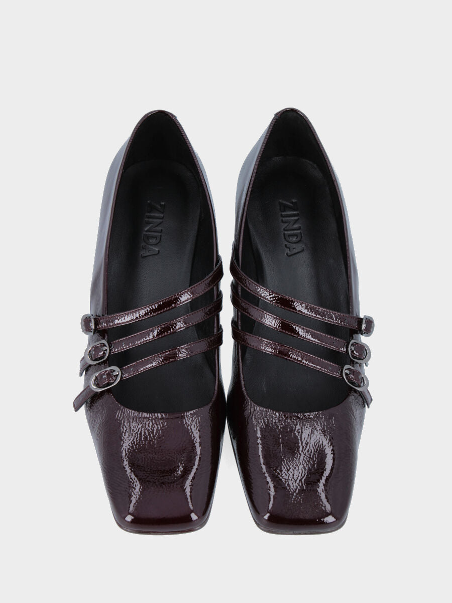 Mary Jane in naplak moro con tre cinturini e tacco largo 50 mm