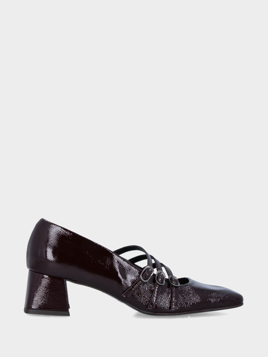 Mary Jane in naplak moro con tre cinturini e tacco largo 50 mm