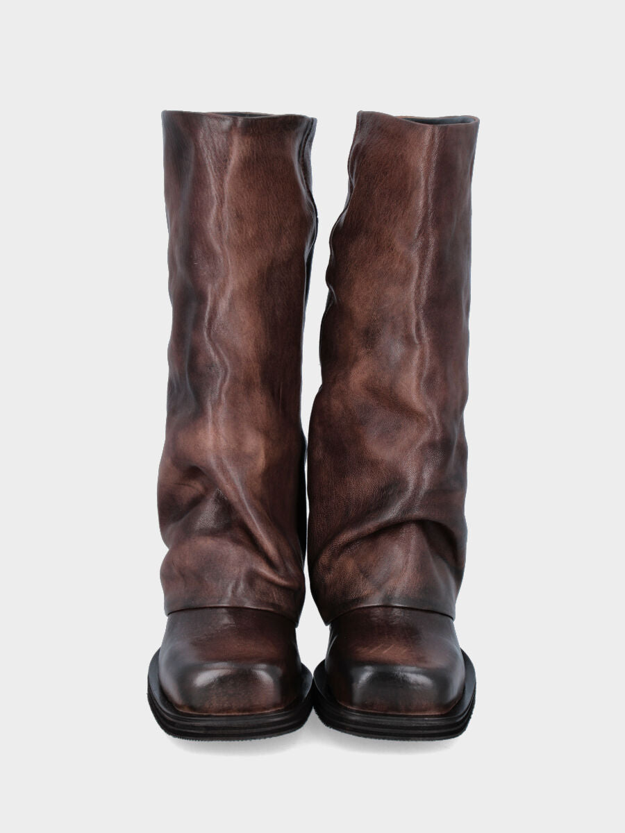 Cowboystiefel aus dunkelbraunem Kalbsleder mit umgeschlagener Gamasche