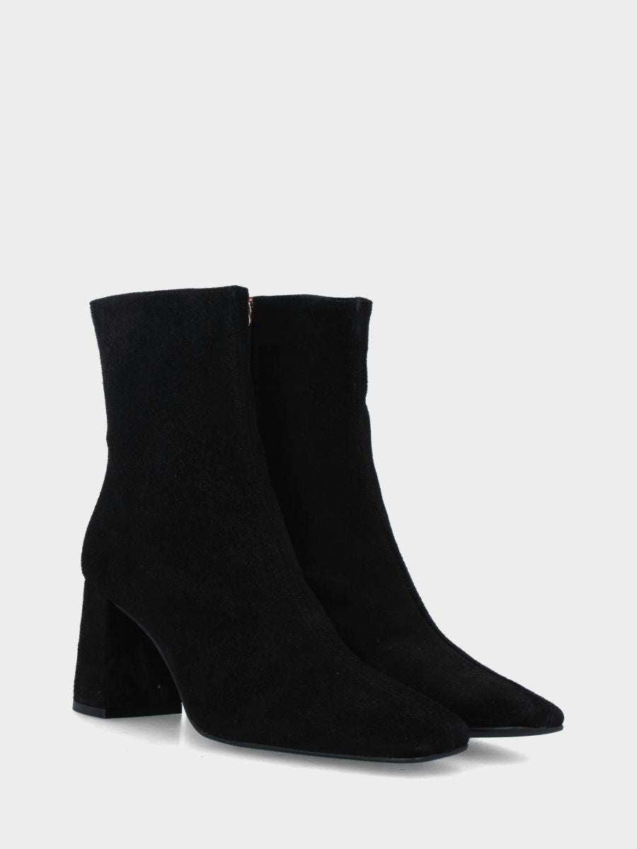 Bottine en velours noir avec talon bloc de 80 mm et bout carré