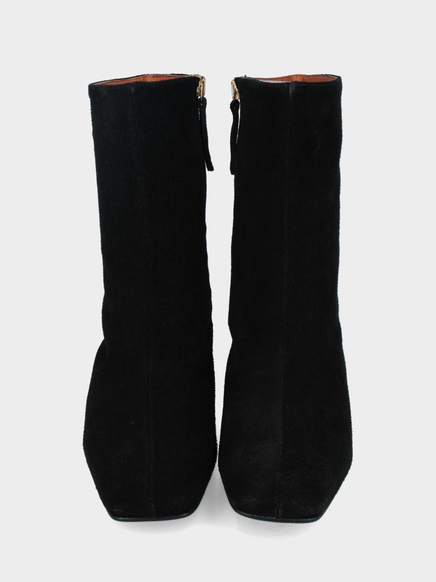 Bottine en velours noir avec talon bloc de 80 mm et bout carré