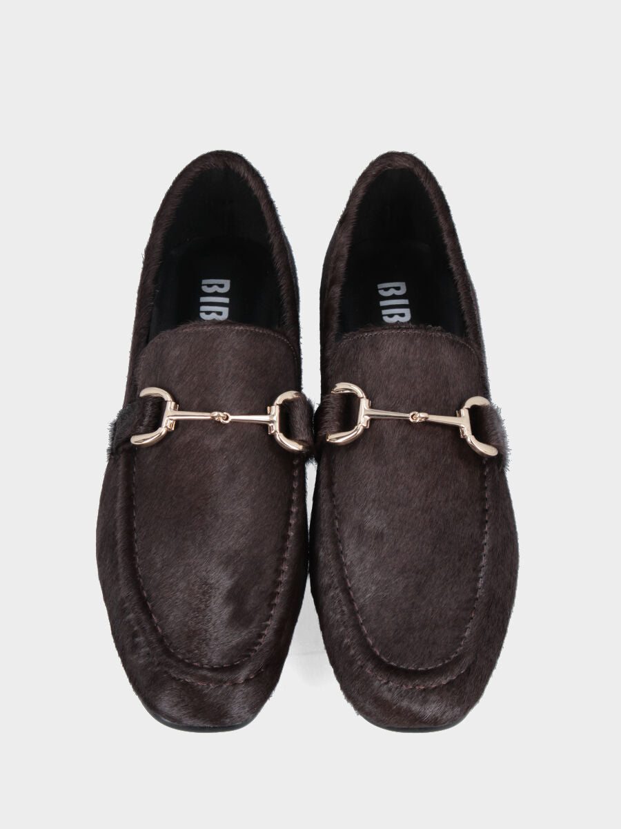 Mocassin en cuir façon poulain marron avec morsure et talon bas