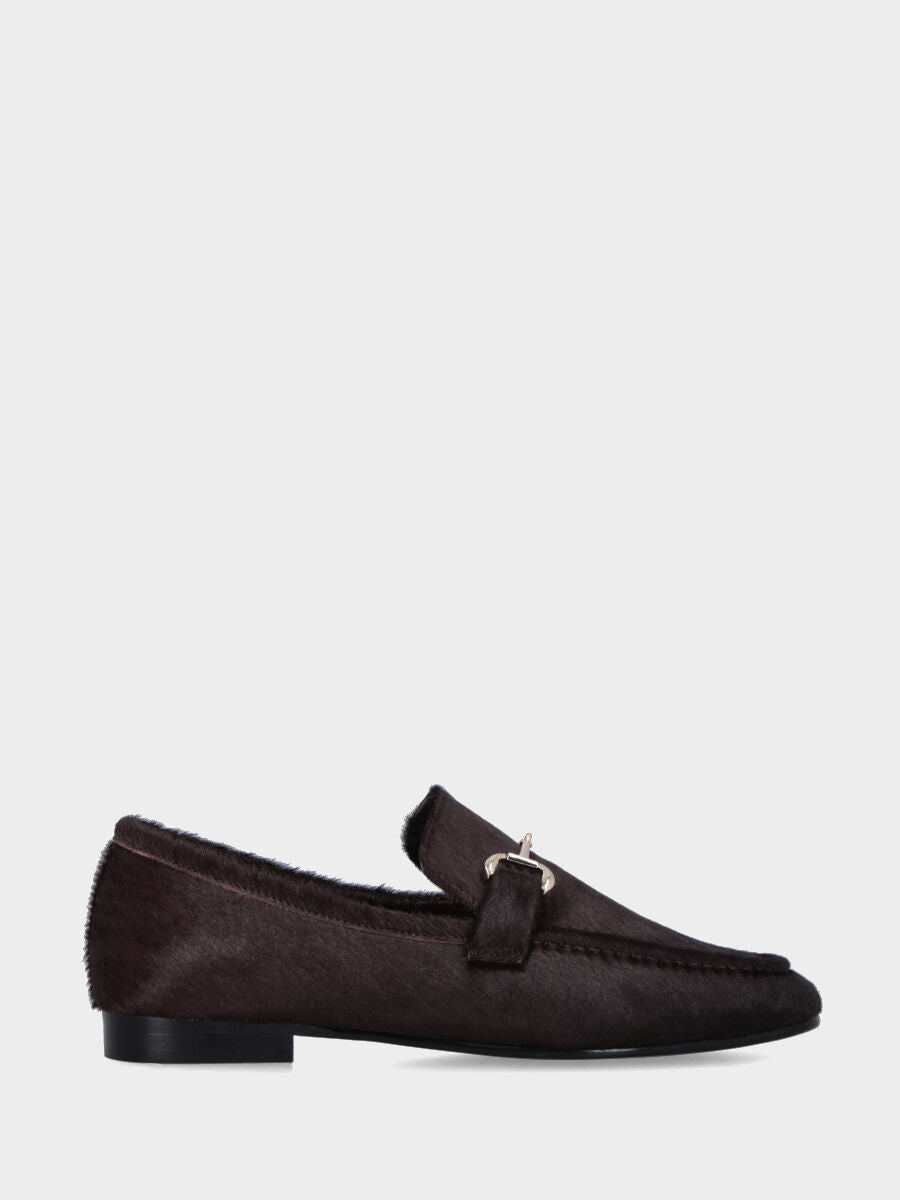Mocassin en cuir façon poulain marron avec morsure et talon bas