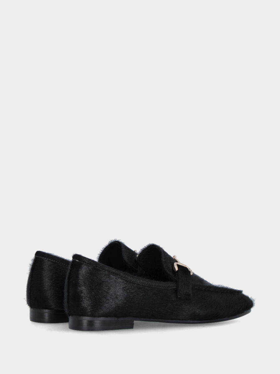 Mocassin en cuir façon poulain noir avec morsure et talon bas