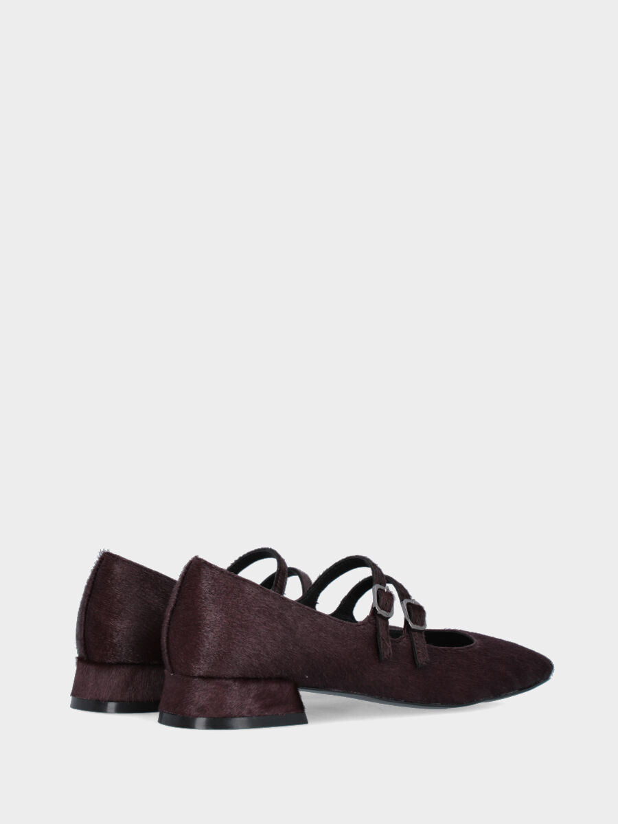 Escarpins en cuir façon poulain bordeaux avec doubles brides