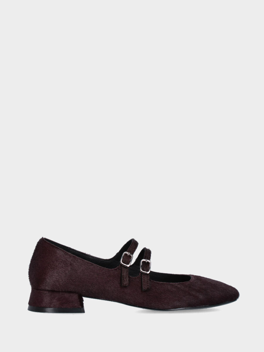 Escarpins en cuir façon poulain bordeaux avec doubles brides