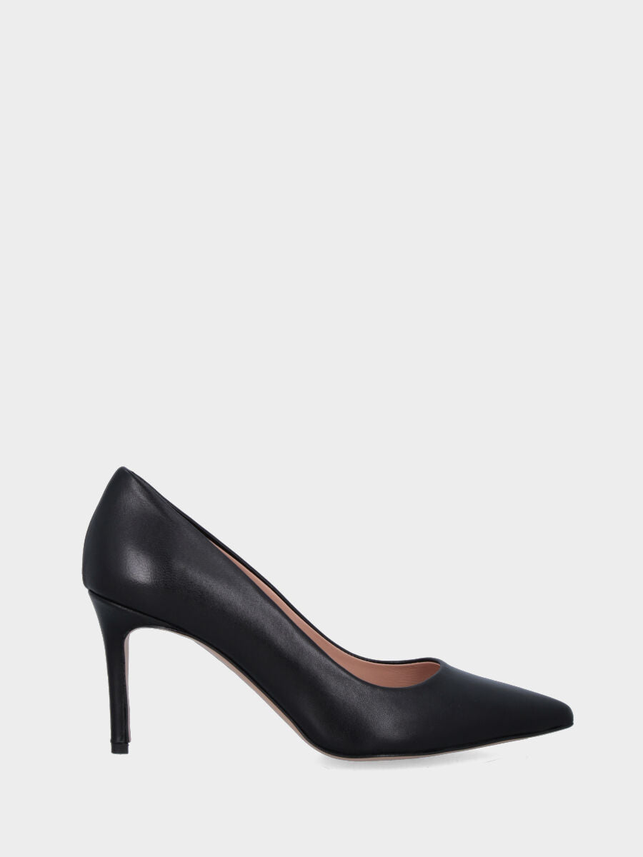 Escarpins en nappa noire avec talon stiletto et empeigne cousue et retournée