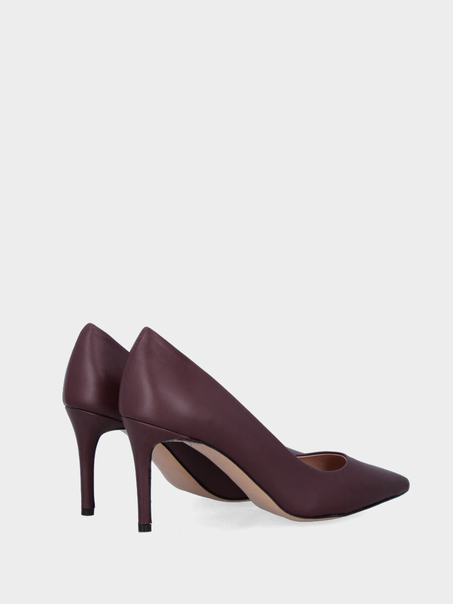 Escarpins en nappa bordeaux avec talon stiletto et empeigne cousue et retournée