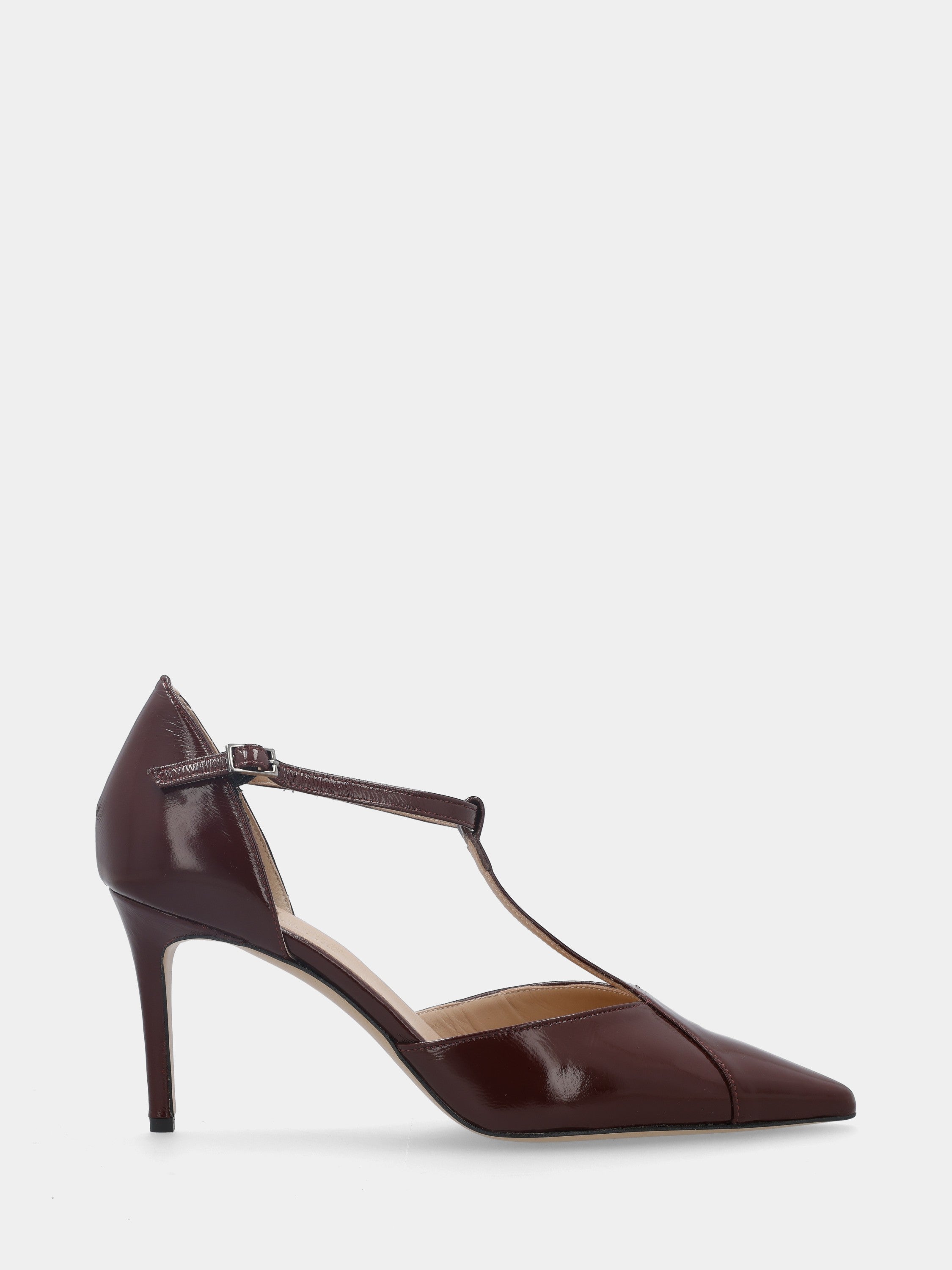 Escarpins en verni miroir bordeaux T-barre avec talon stiletto 80mm