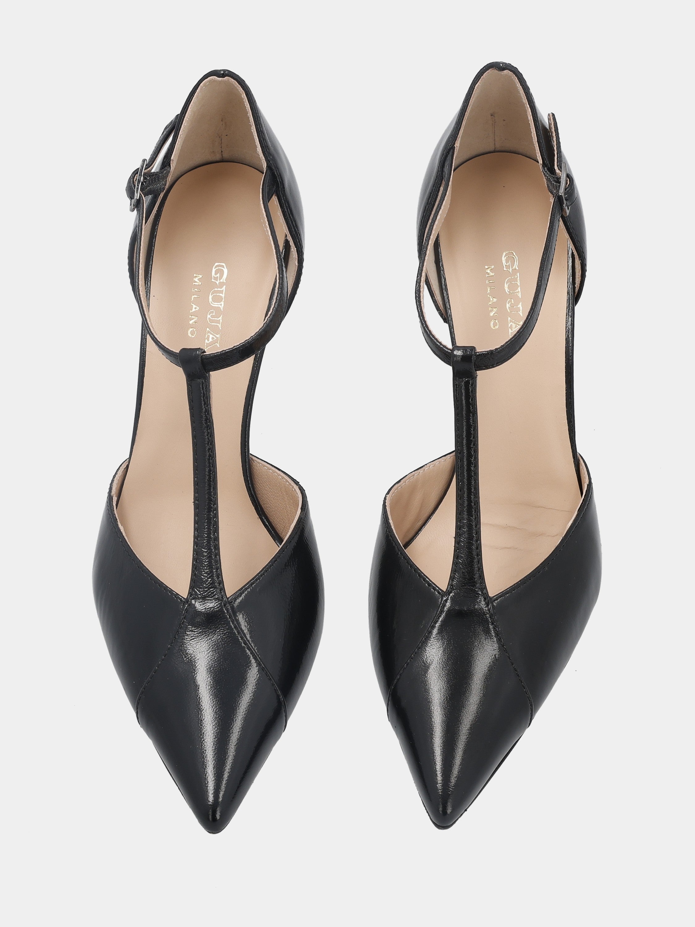 Décolleté in verlux nera T-bar con tacco stiletto 80mm