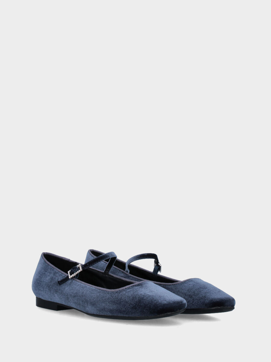 Ballerine Mary Jane en velours indigo avec boucle bijou