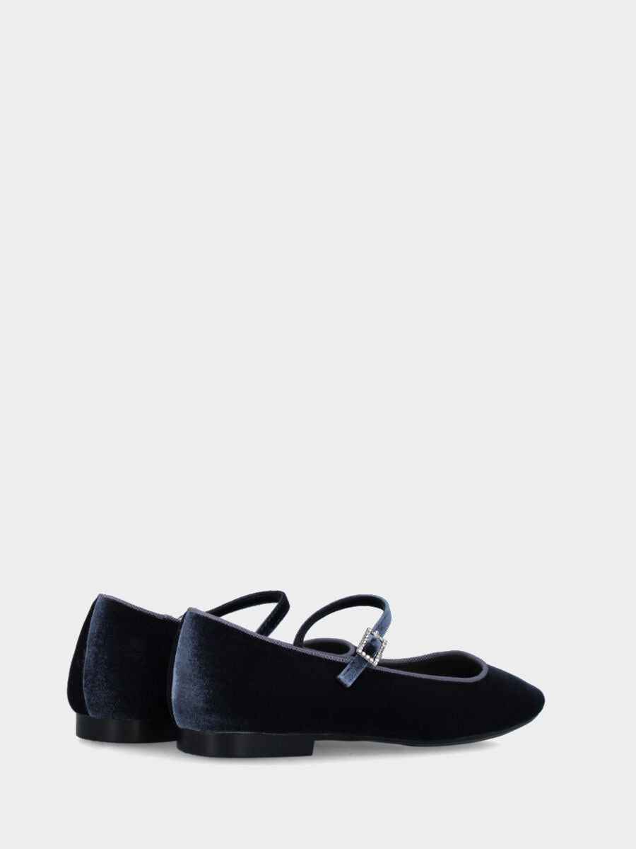 Ballerine Mary Jane en velours indigo avec boucle bijou