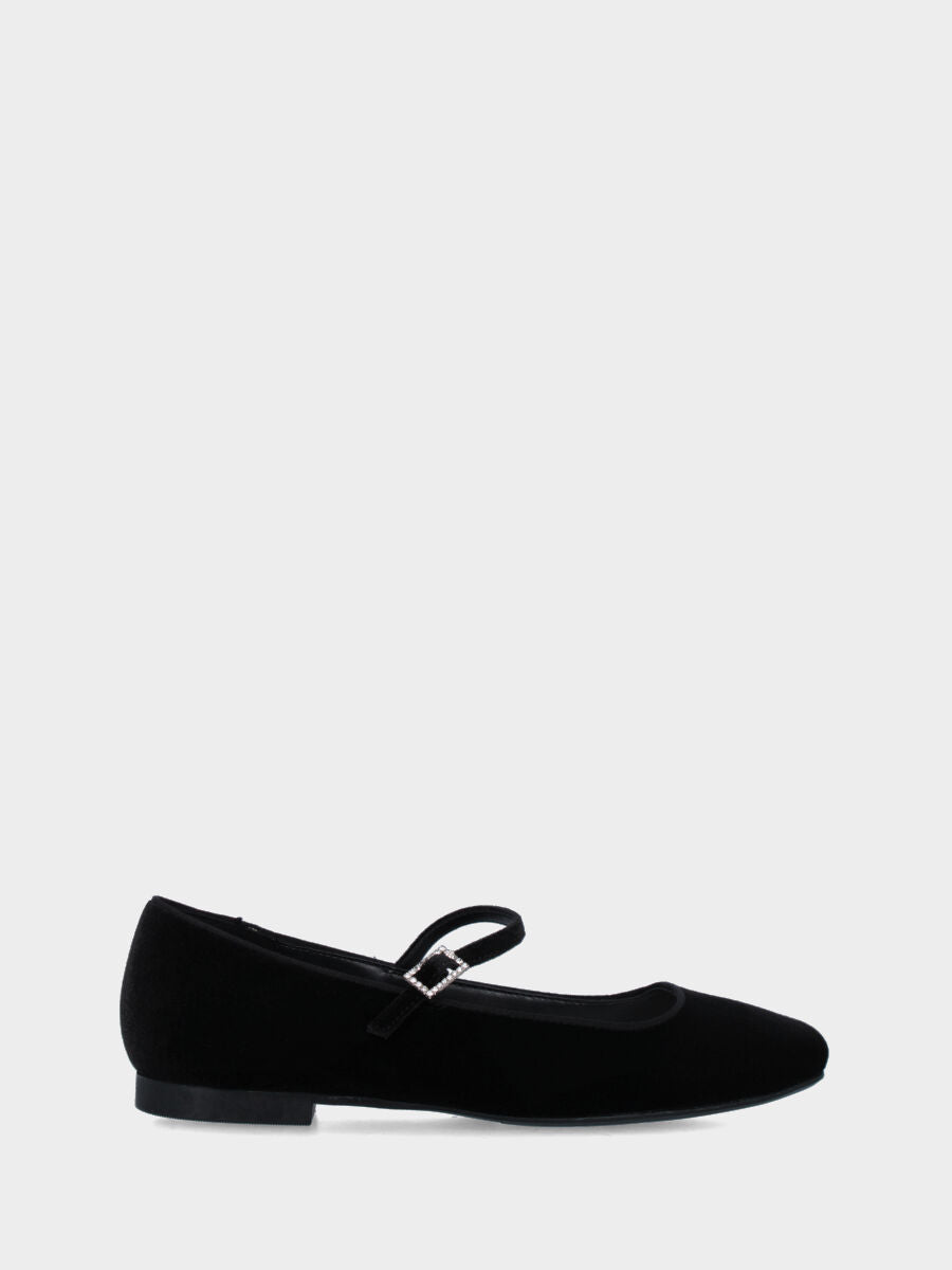 Ballerine Mary Jane en velours noir avec boucle bijou