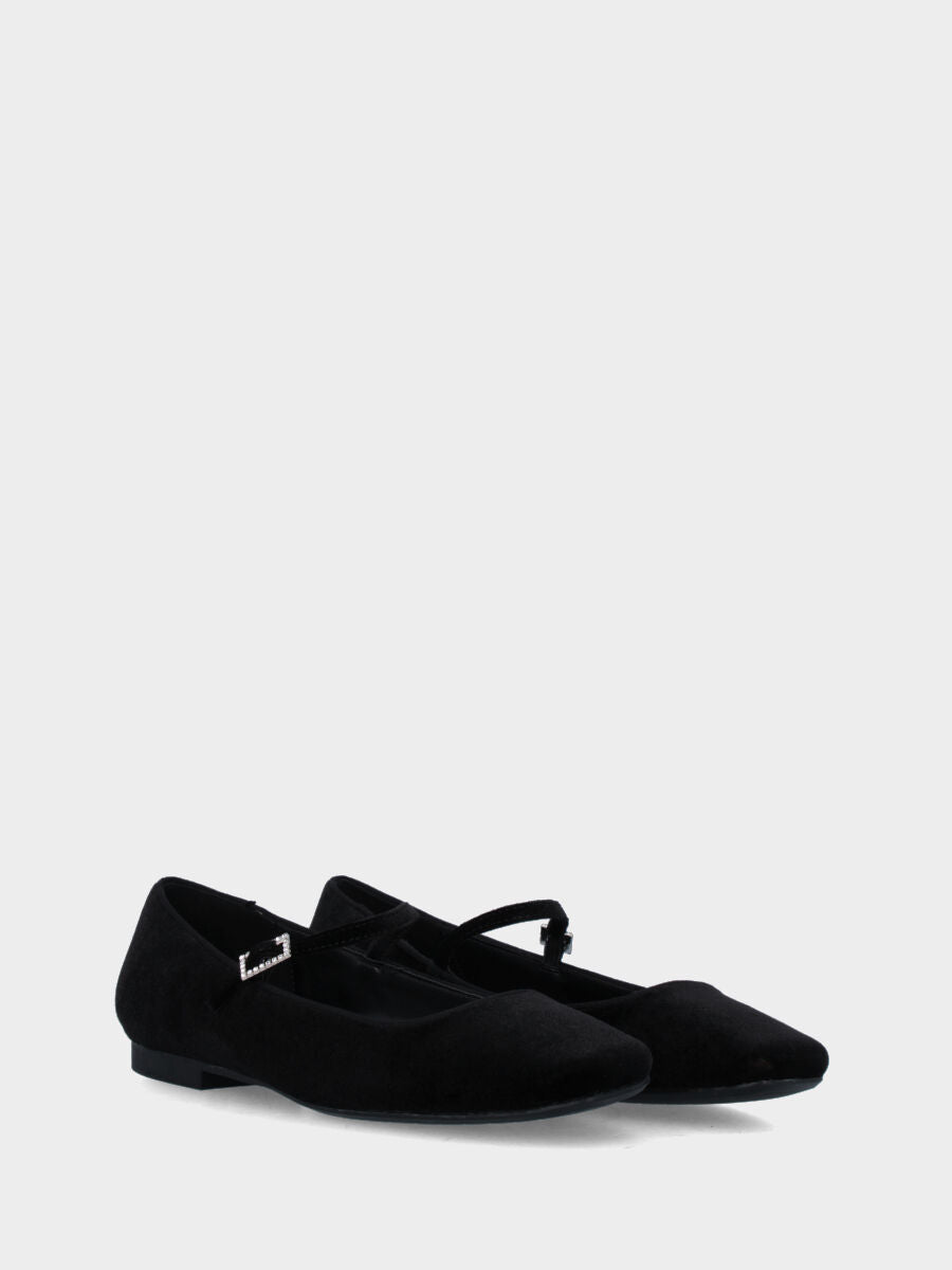 Ballerine Mary Jane en velours noir avec boucle bijou