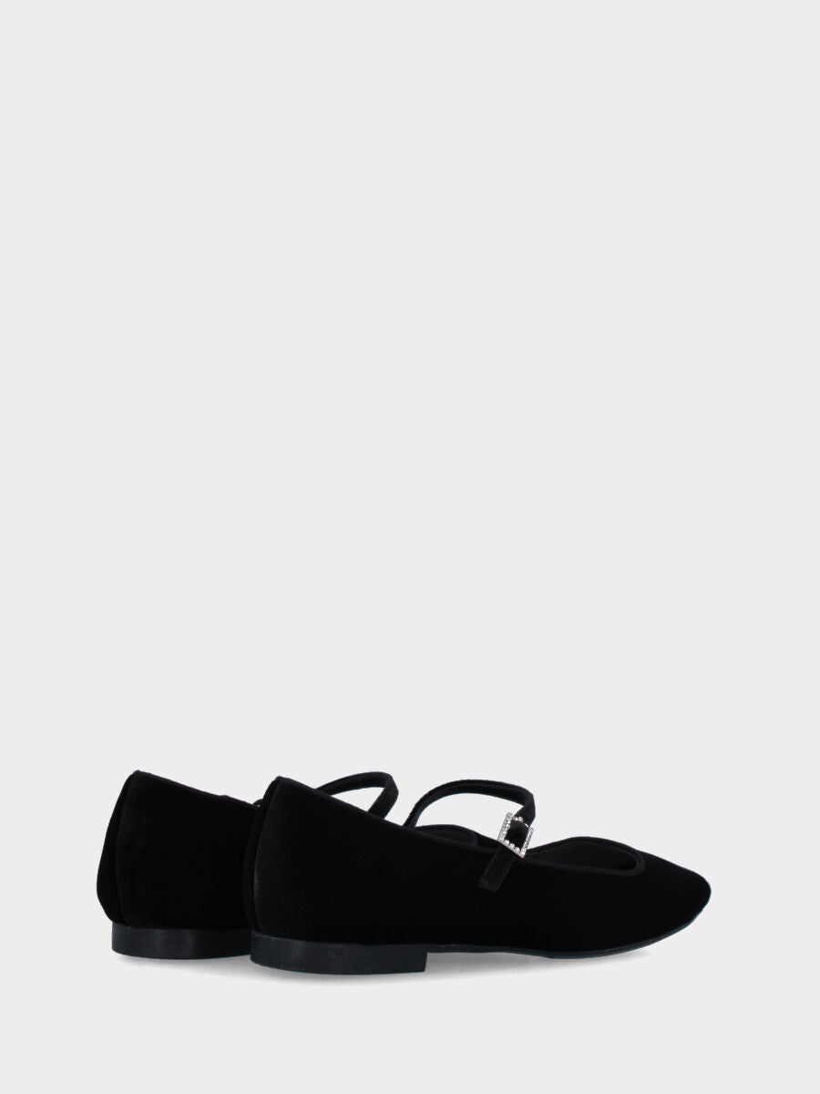 Ballerine Mary Jane en velours noir avec boucle bijou