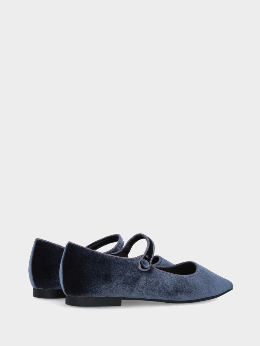 Ballerina Mary Jane in velluto blu con cinturino