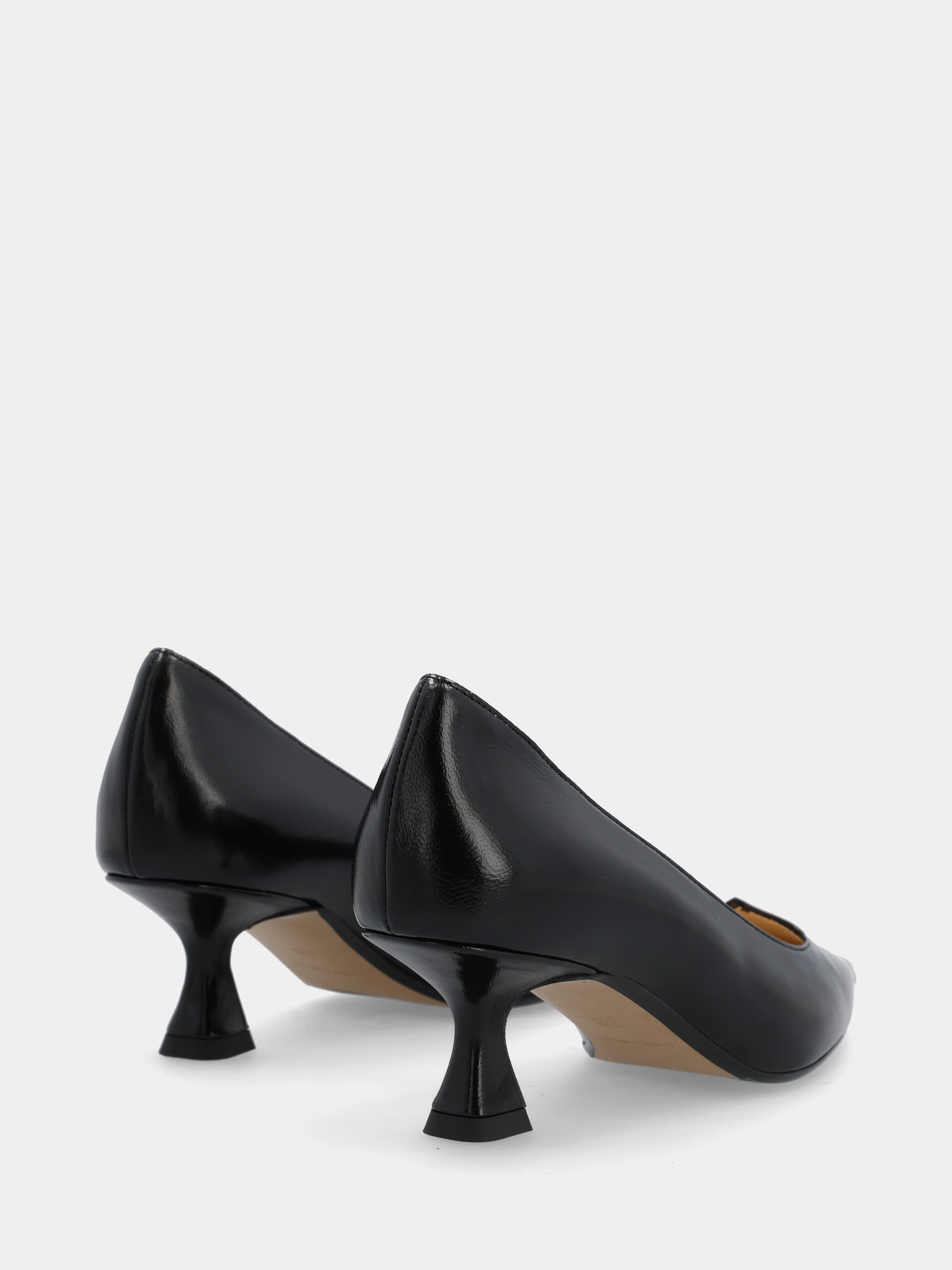 Black naplak pumps with sweetheart neckline and chalice heel
