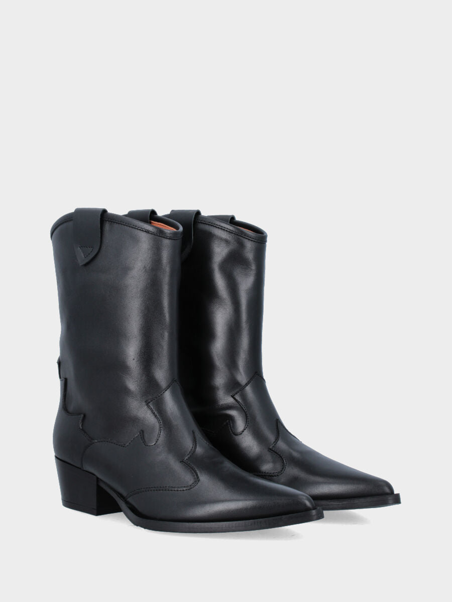 Camperos a stivaletto in vitello nero con punta sfilata