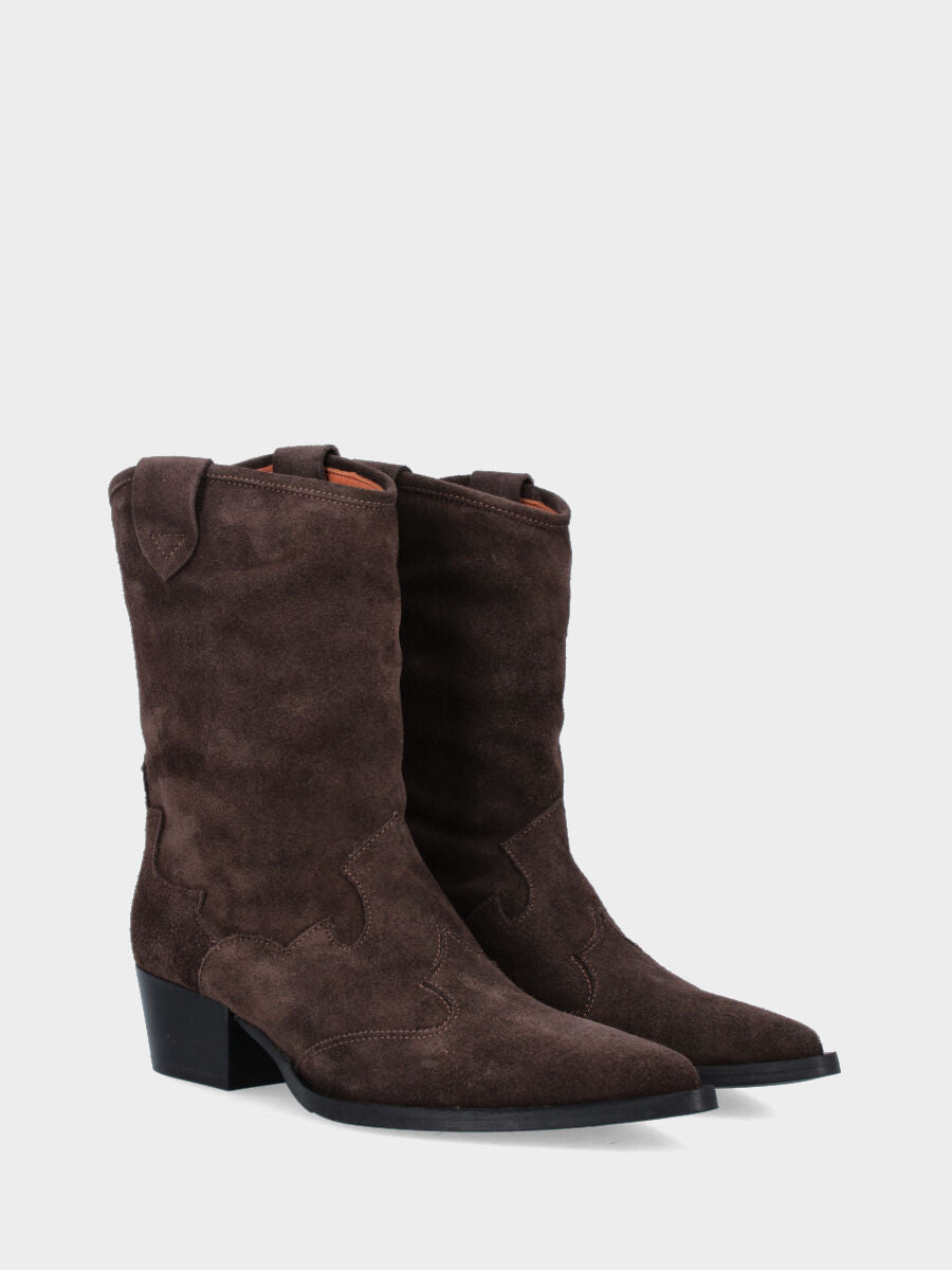 Camperos a stivaletto in velour testa di moro con punta sfilata