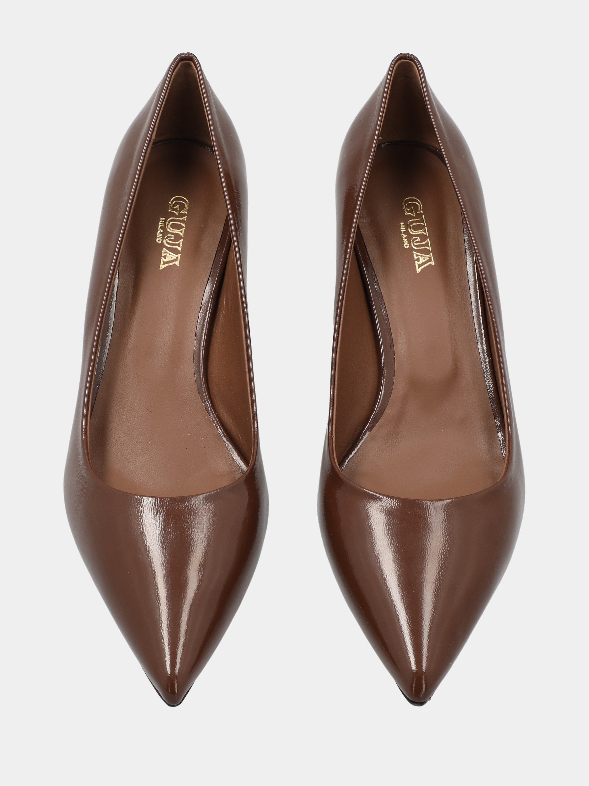 Brown shiny velvet pumps with goblet heel