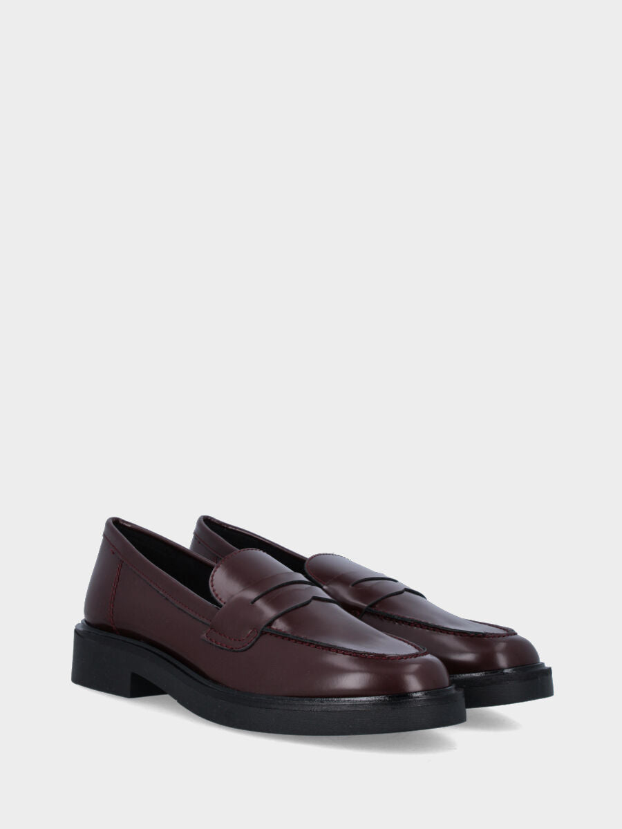 Mocassin en cuir de veau poncé bordeaux et masque en forme de gueule de lion