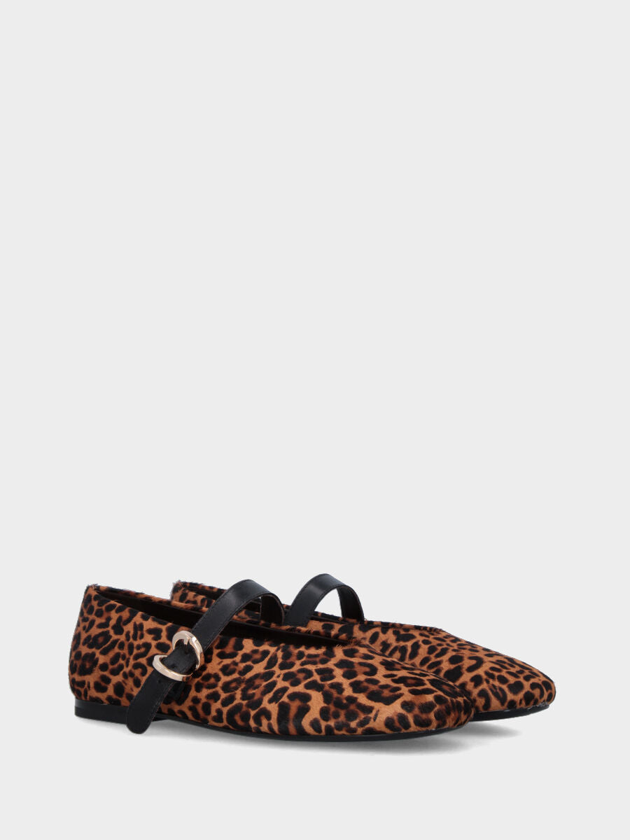 Ballerina Mary Jane in cavallino leopardato con tacco basso