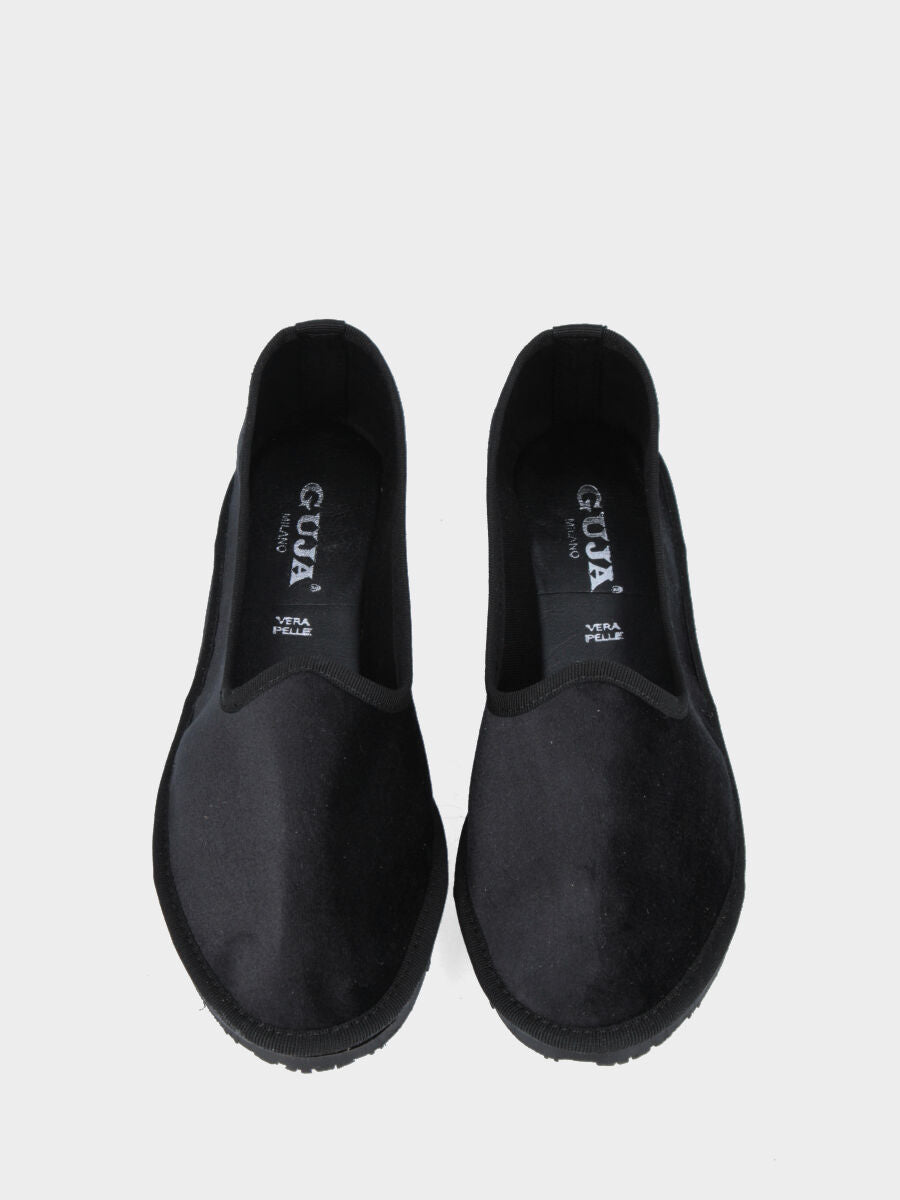 Friulana in velluto liscio nero con punta tonda e suola in gomma bike