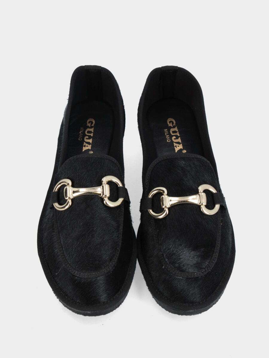 Mocassino su forma friulana in cavallino nero flat
