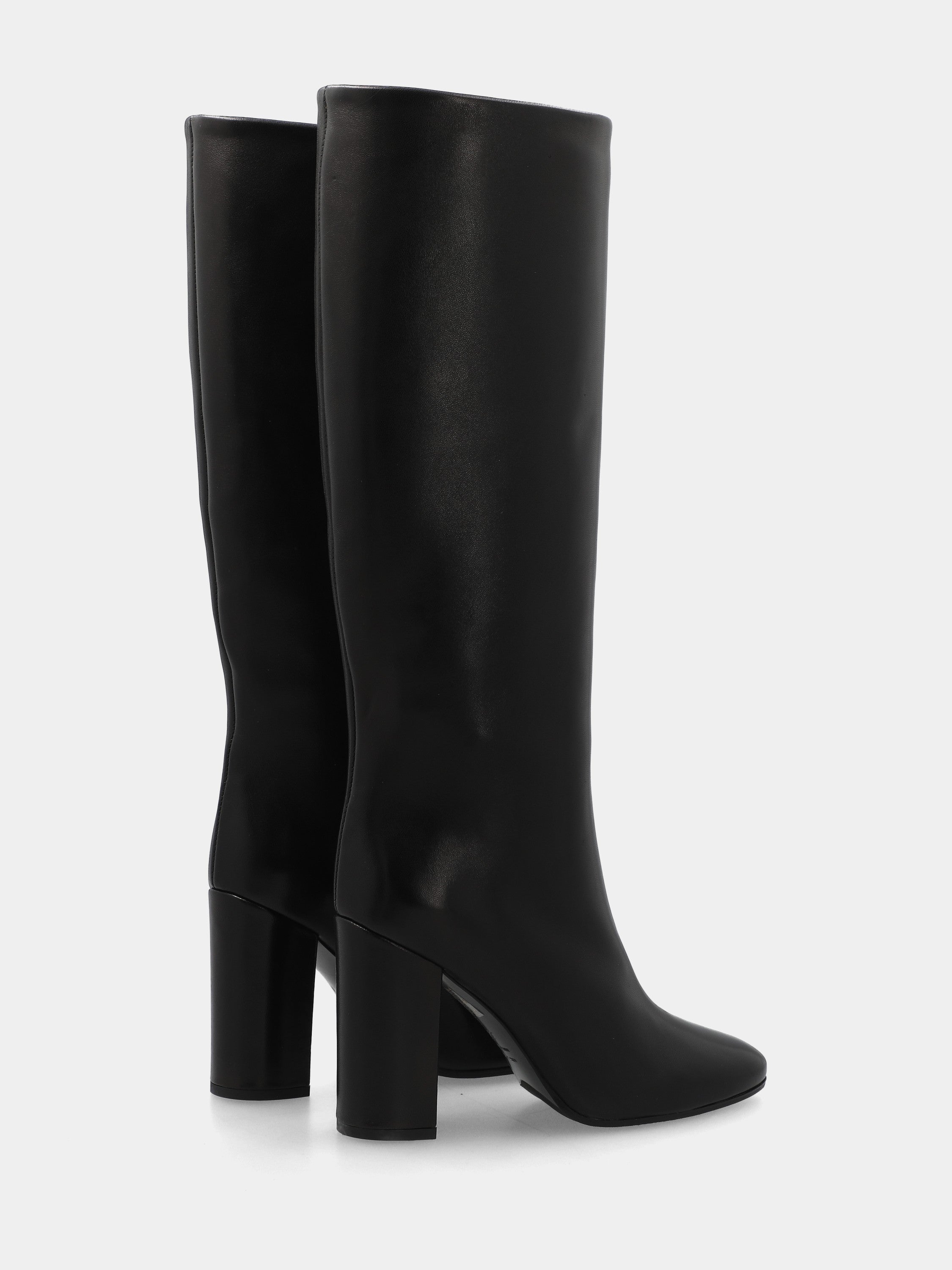 Stivale a tubo in nappa nero con tacco largo e punta stondata