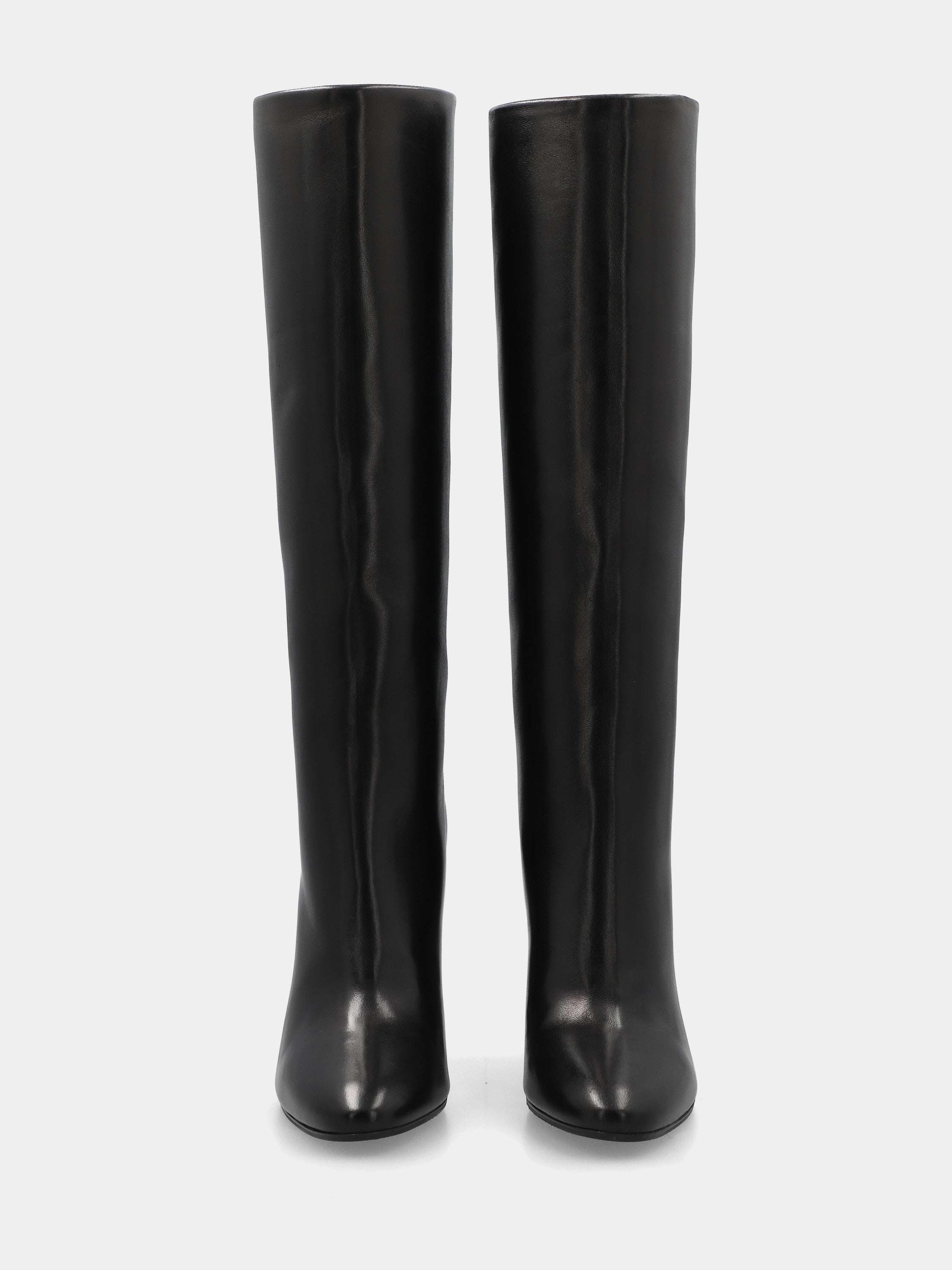 Stivale a tubo in nappa nero con tacco largo e punta stondata
