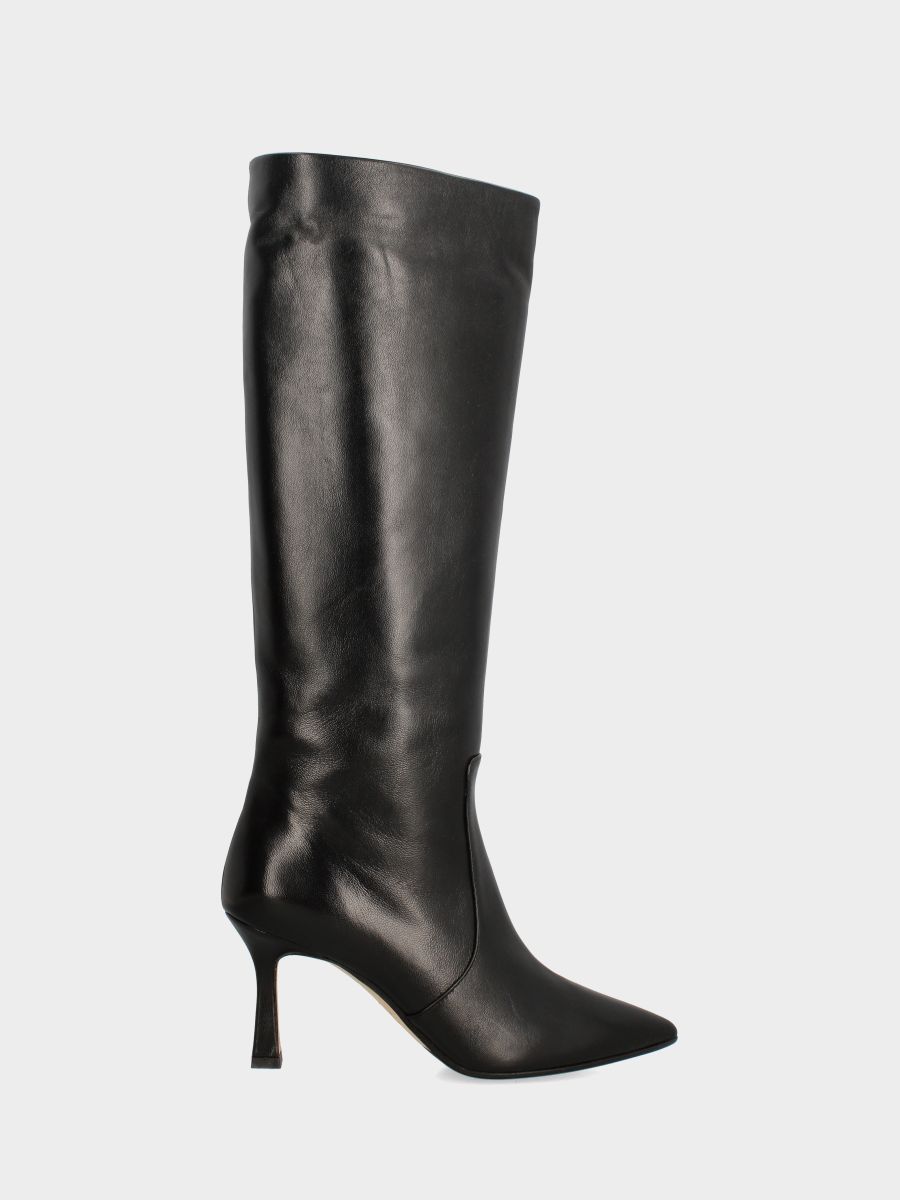 Botte en nappa noire avec talon creux en forme de queue