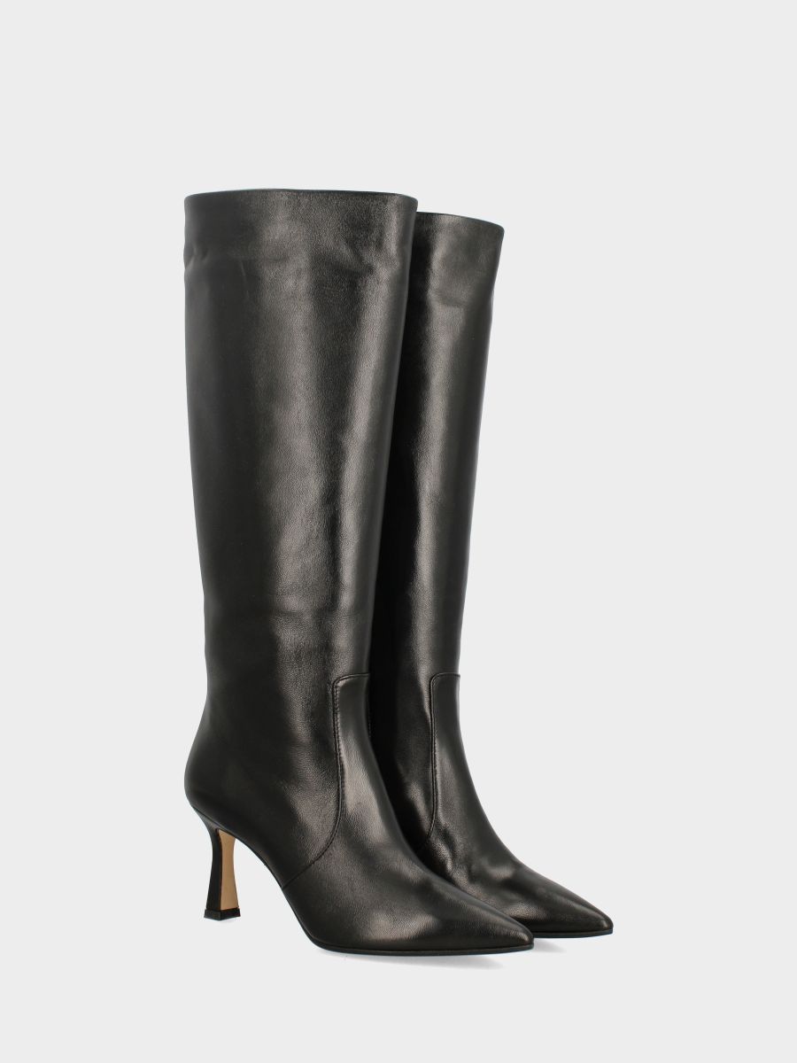 Botte en nappa noire avec talon creux en forme de queue