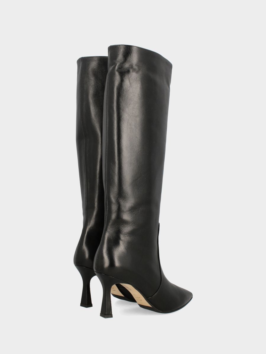 Botte en nappa noire avec talon creux en forme de queue