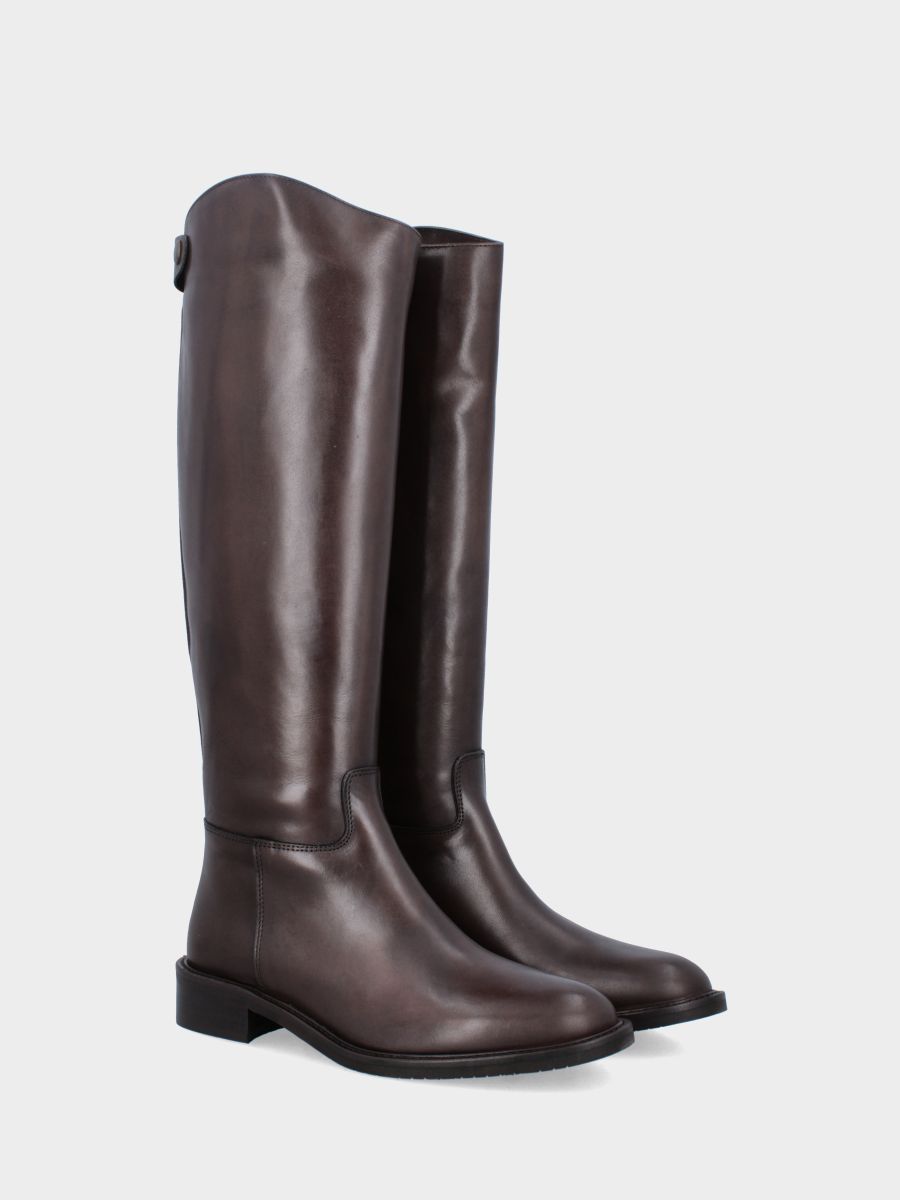 Botte amazone en veau marron foncé avec bout rond