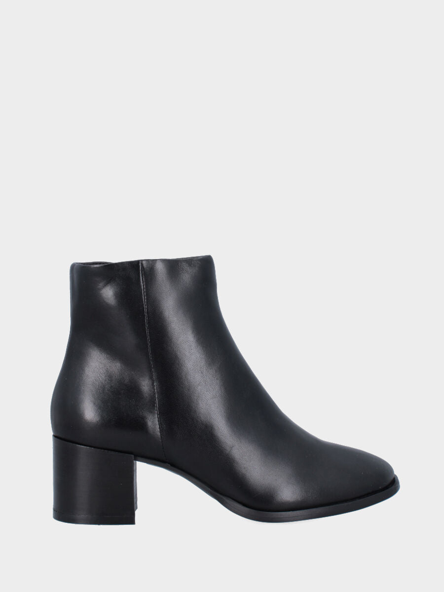 Bottine en nappa noire avec fermeture éclair et talon bloc