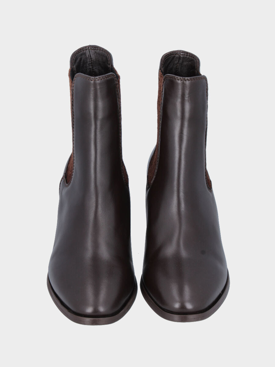 Beatles en nappa marron foncé avec talon bloc enveloppé de cuir