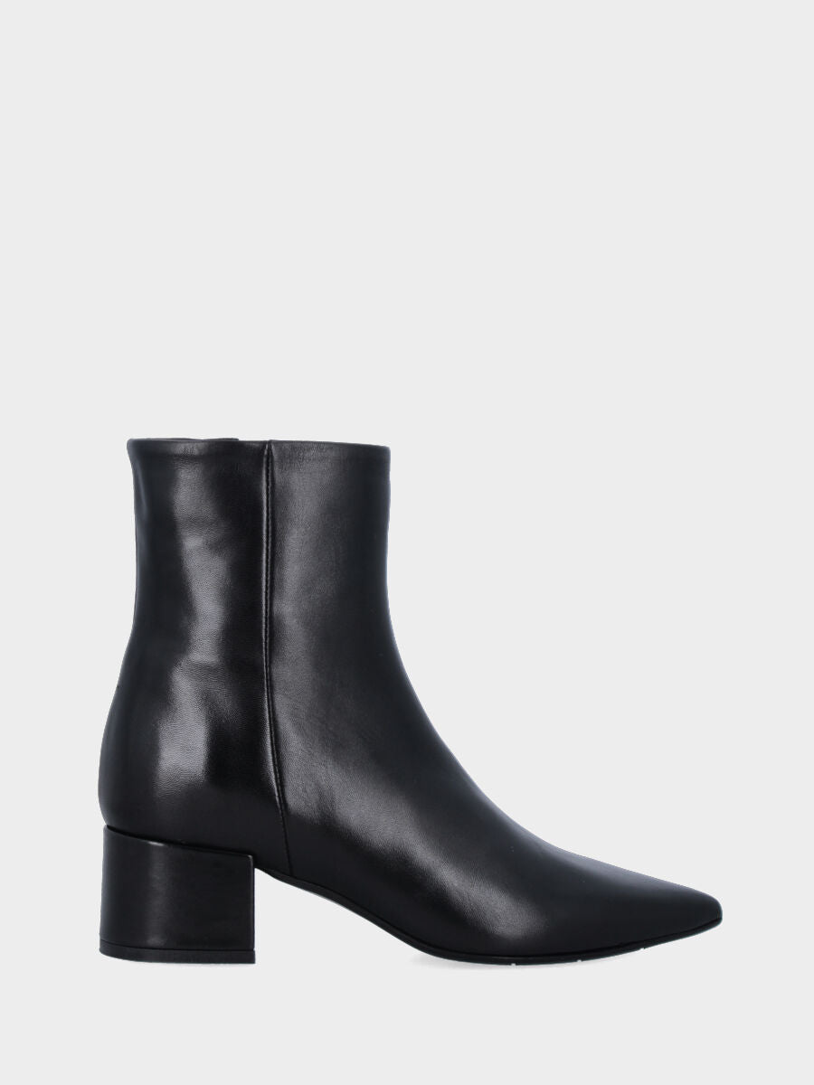 Bottine en veau noir lisse avec fermeture éclair et talon bloc