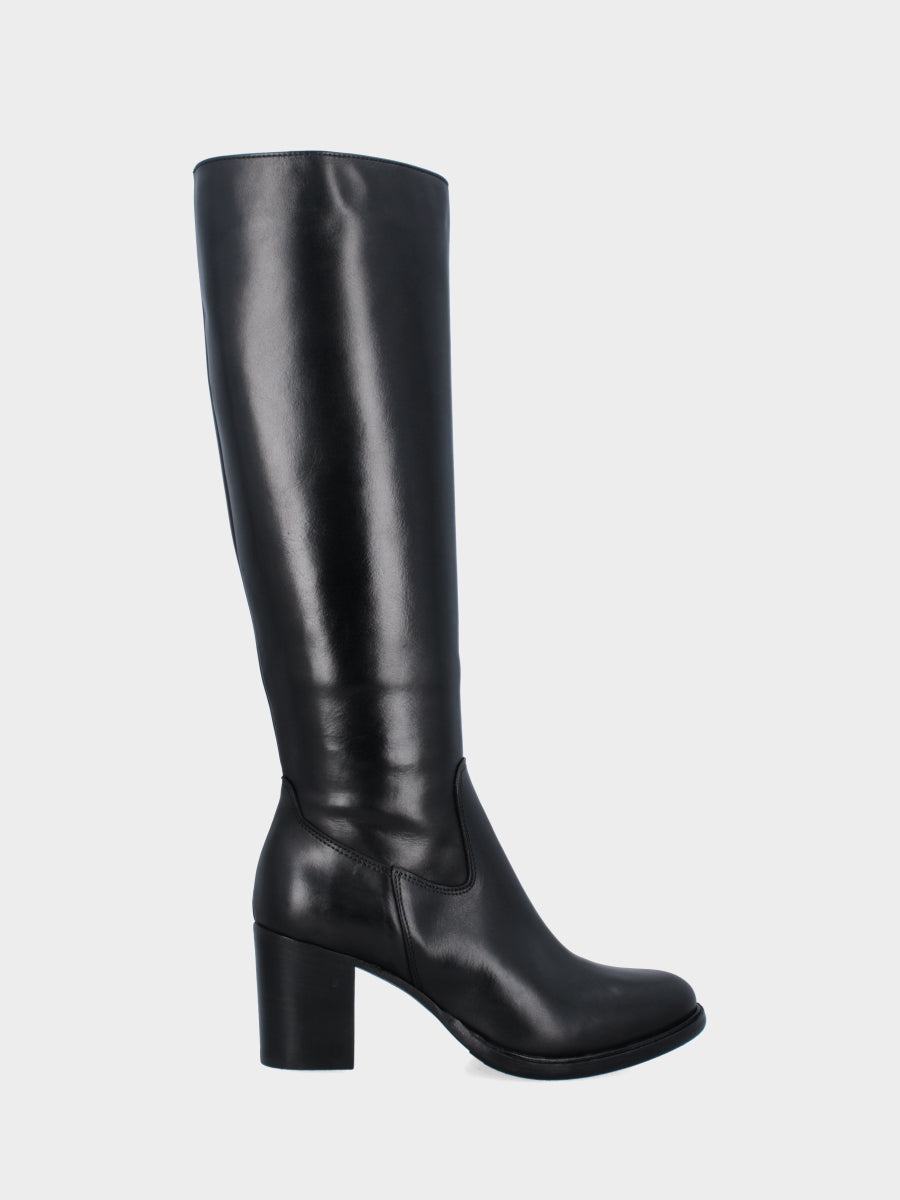 Stiefel aus schwarzem Nappaleder mit Blockabsatz