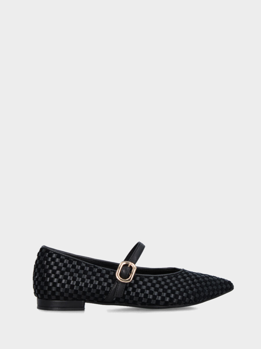 Ballerina Mary Jane in nappa nera con intreccio e tacco basso