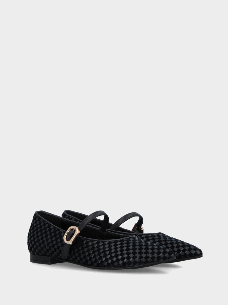 Ballerina Mary Jane in nappa nera con intreccio e tacco basso
