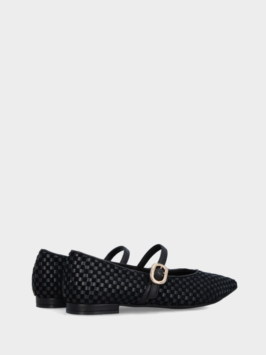 Ballerina Mary Jane in nappa nera con intreccio e tacco basso