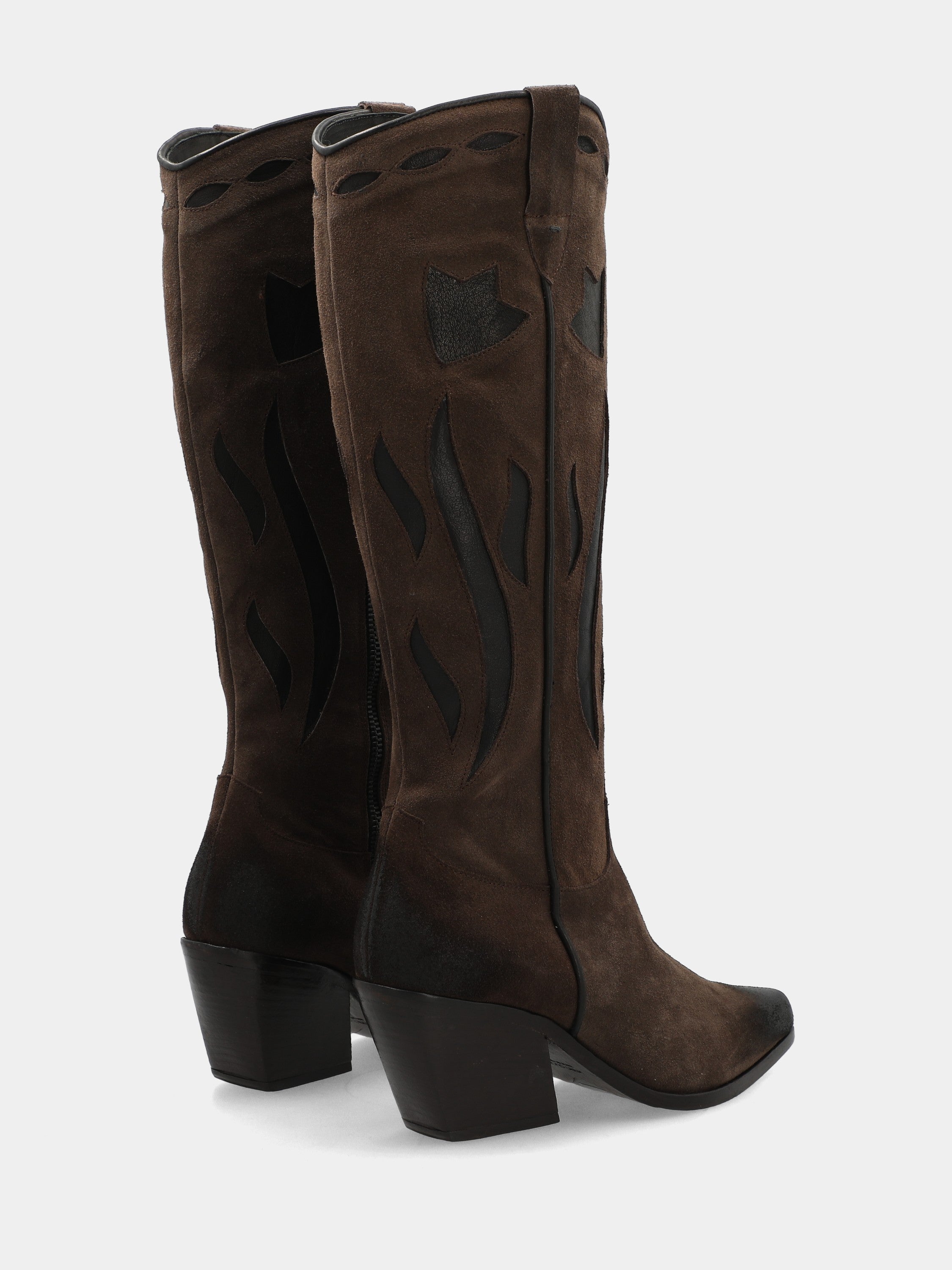 Western boots boot in dark brown velour with medium flamed shaft