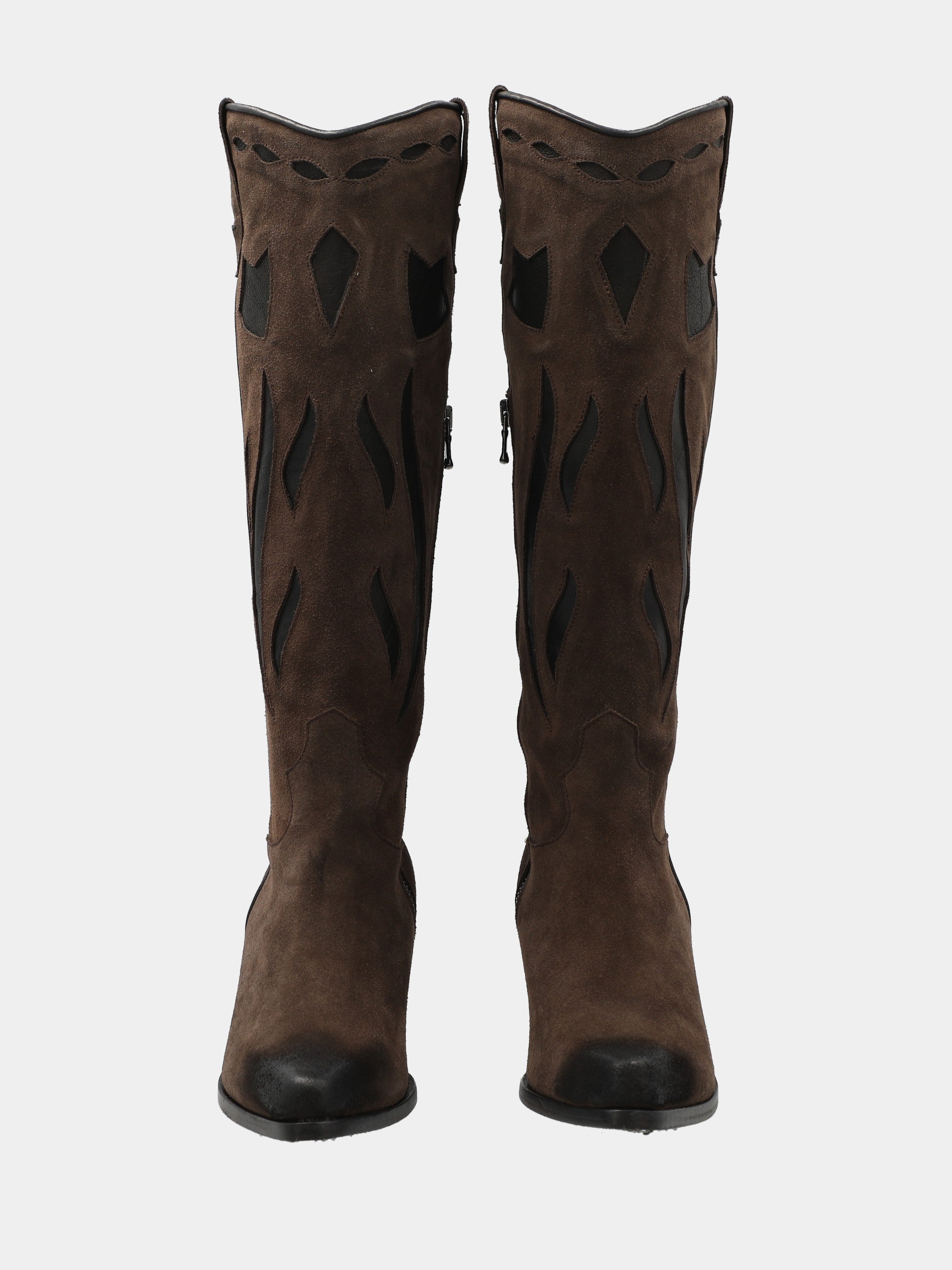 Western boots boot in dark brown velour with medium flamed shaft