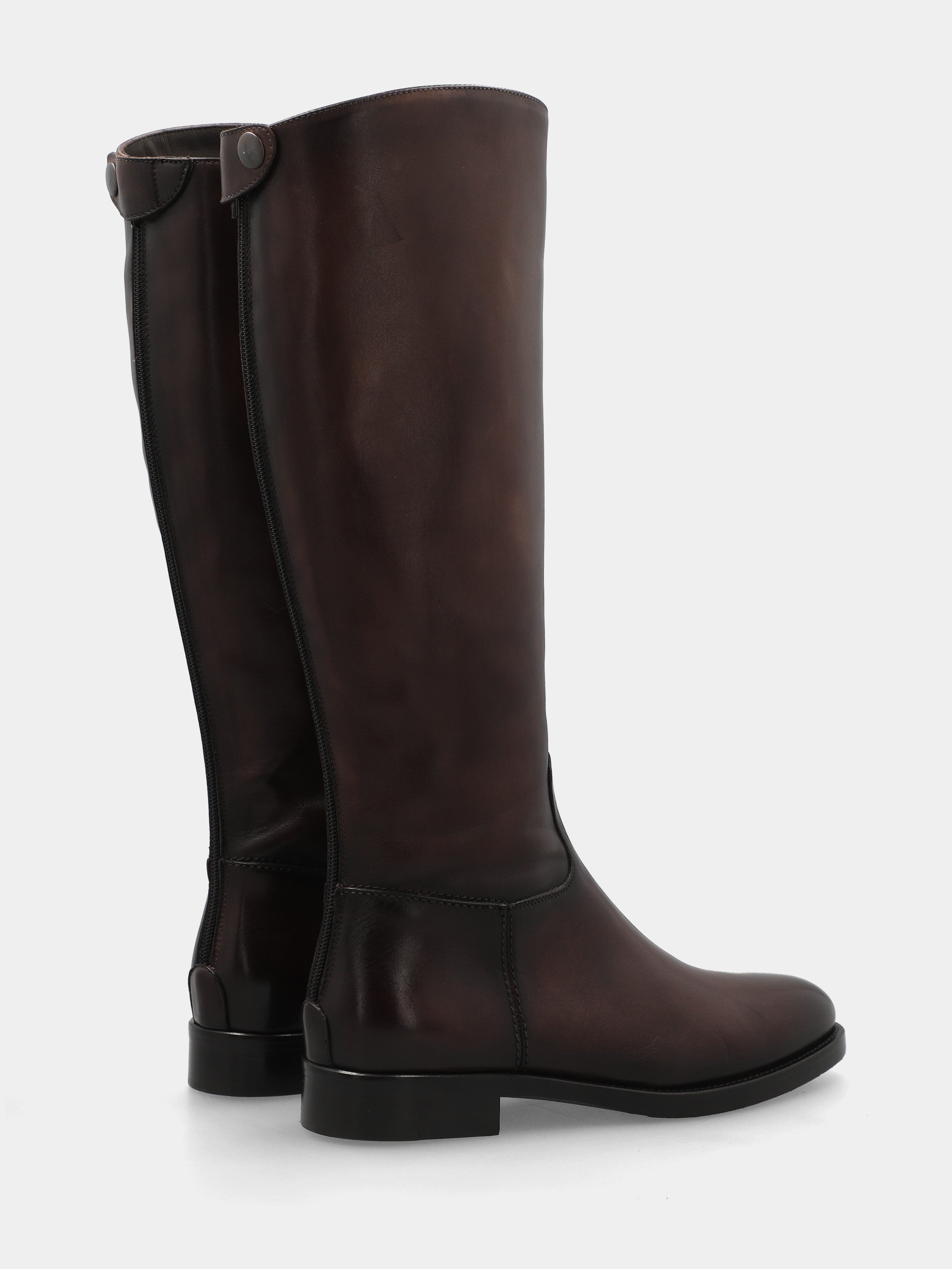 Brown calf leather riding boot with strap and back zipper