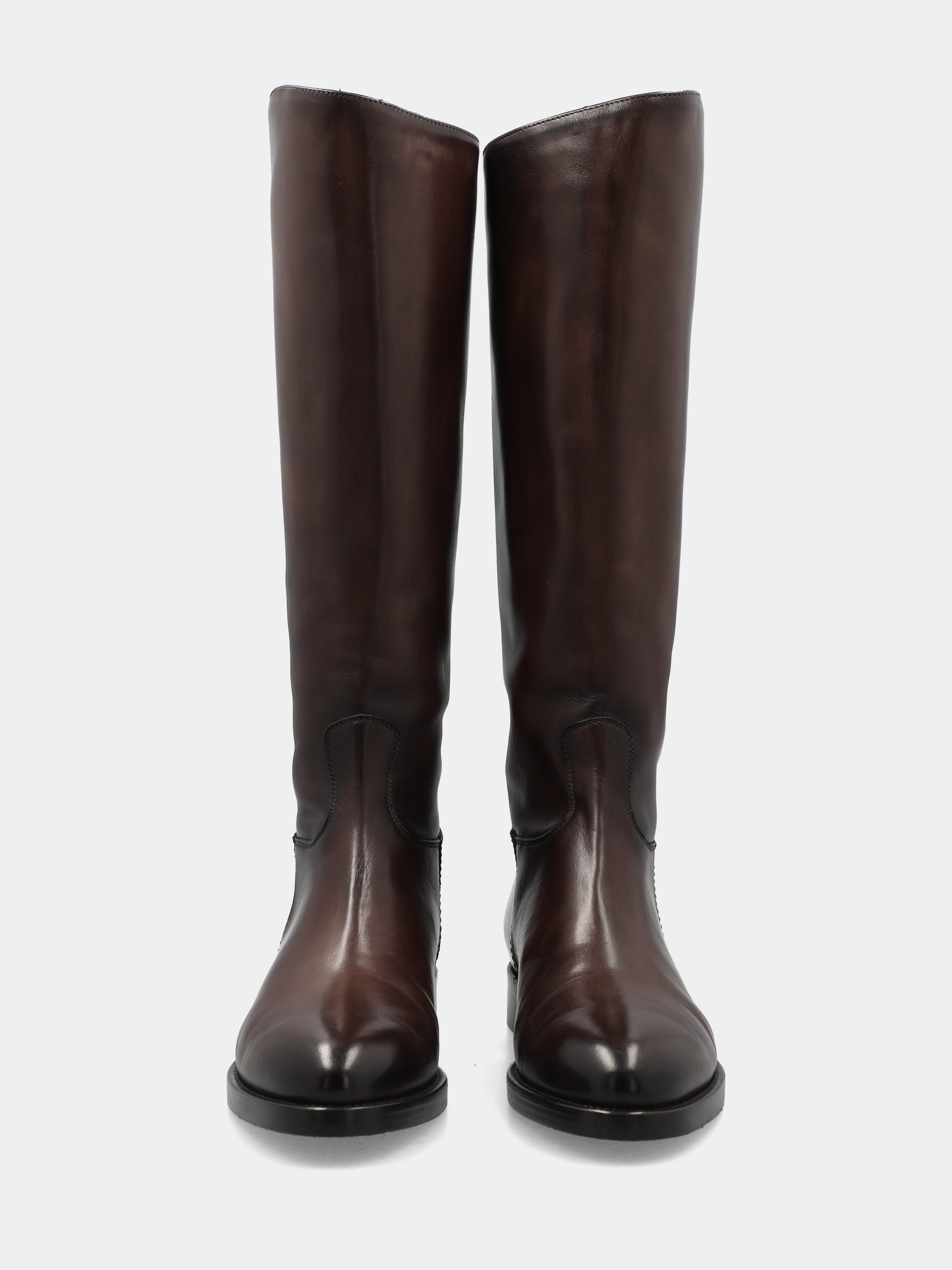 Brown calf leather riding boot with strap and back zipper