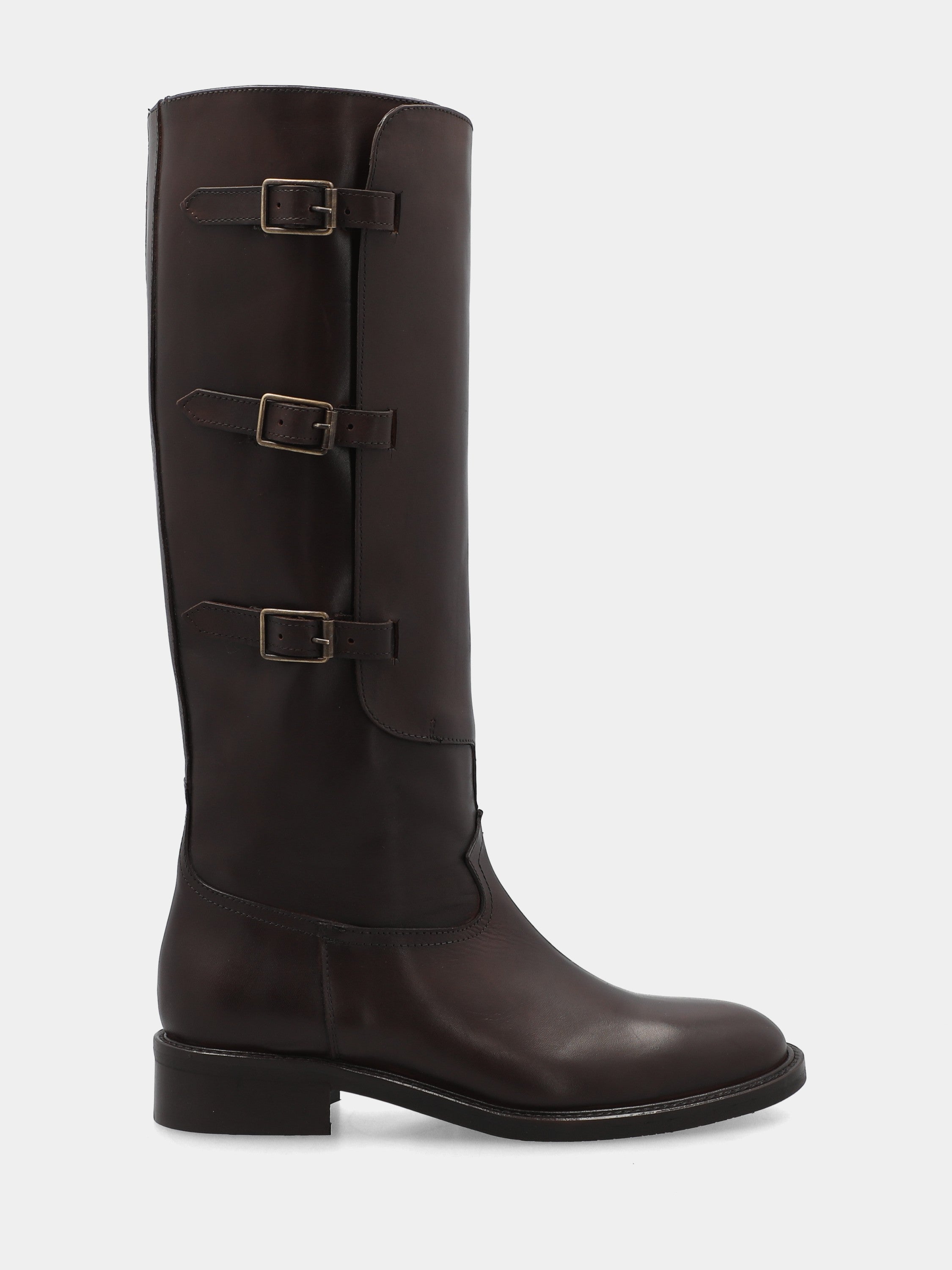 Stivale in vitello testa di moro con tre cinturini e tacco 30mm