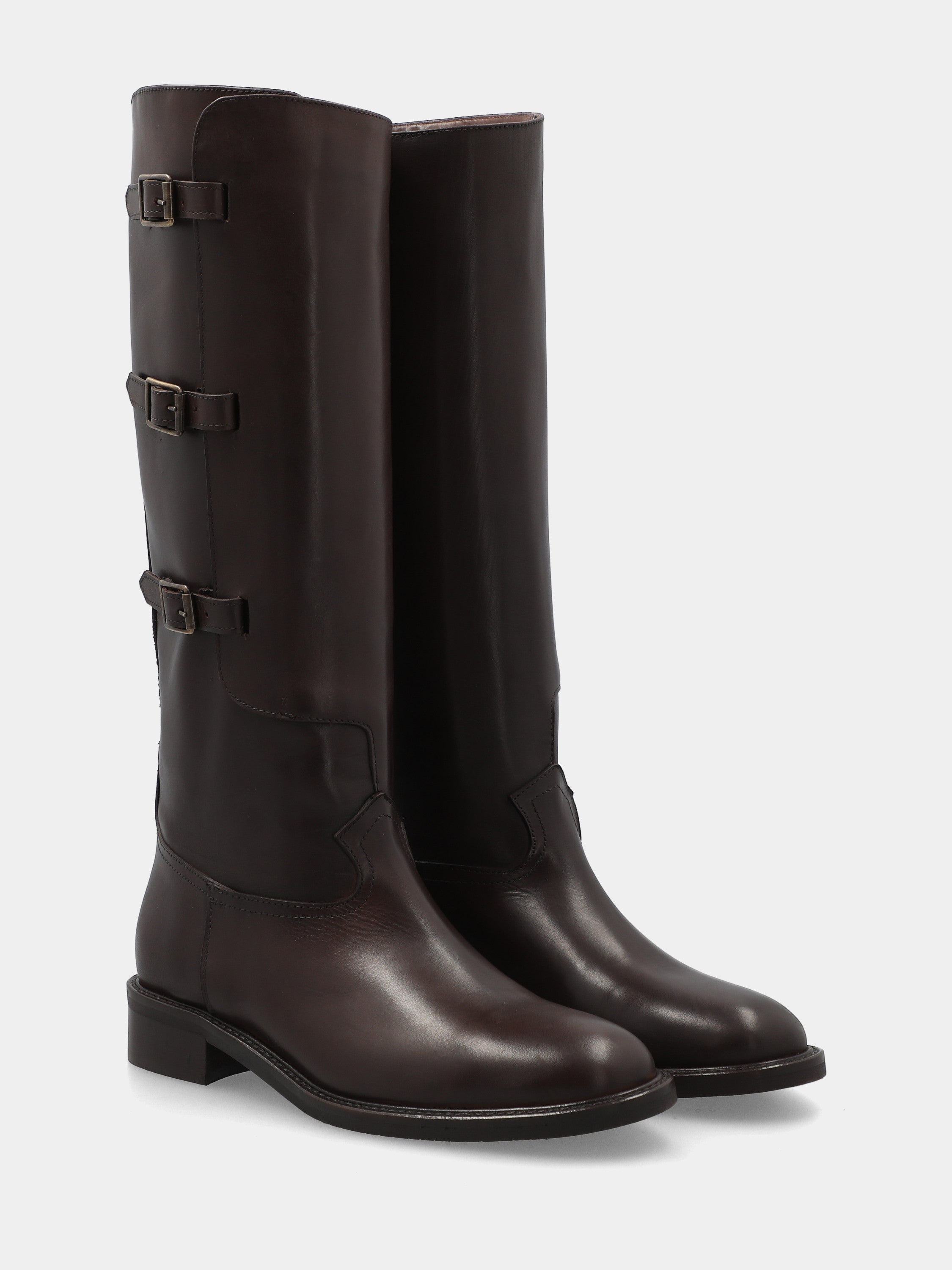 Stivale in vitello testa di moro con tre cinturini e tacco 30mm