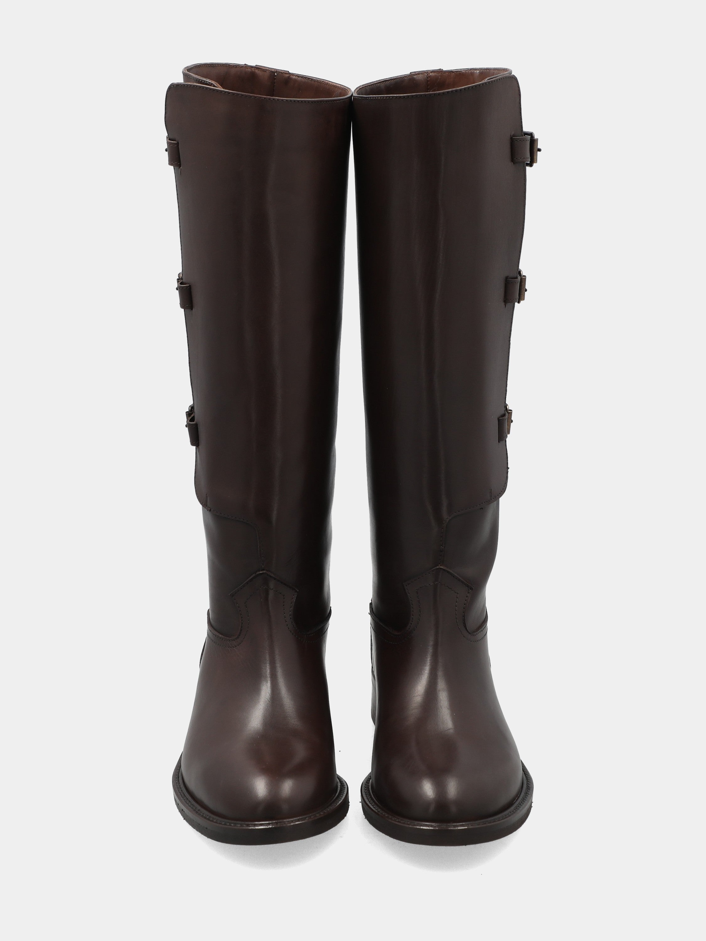 Botte en veau marron foncé avec trois sangles et talon de 30 mm