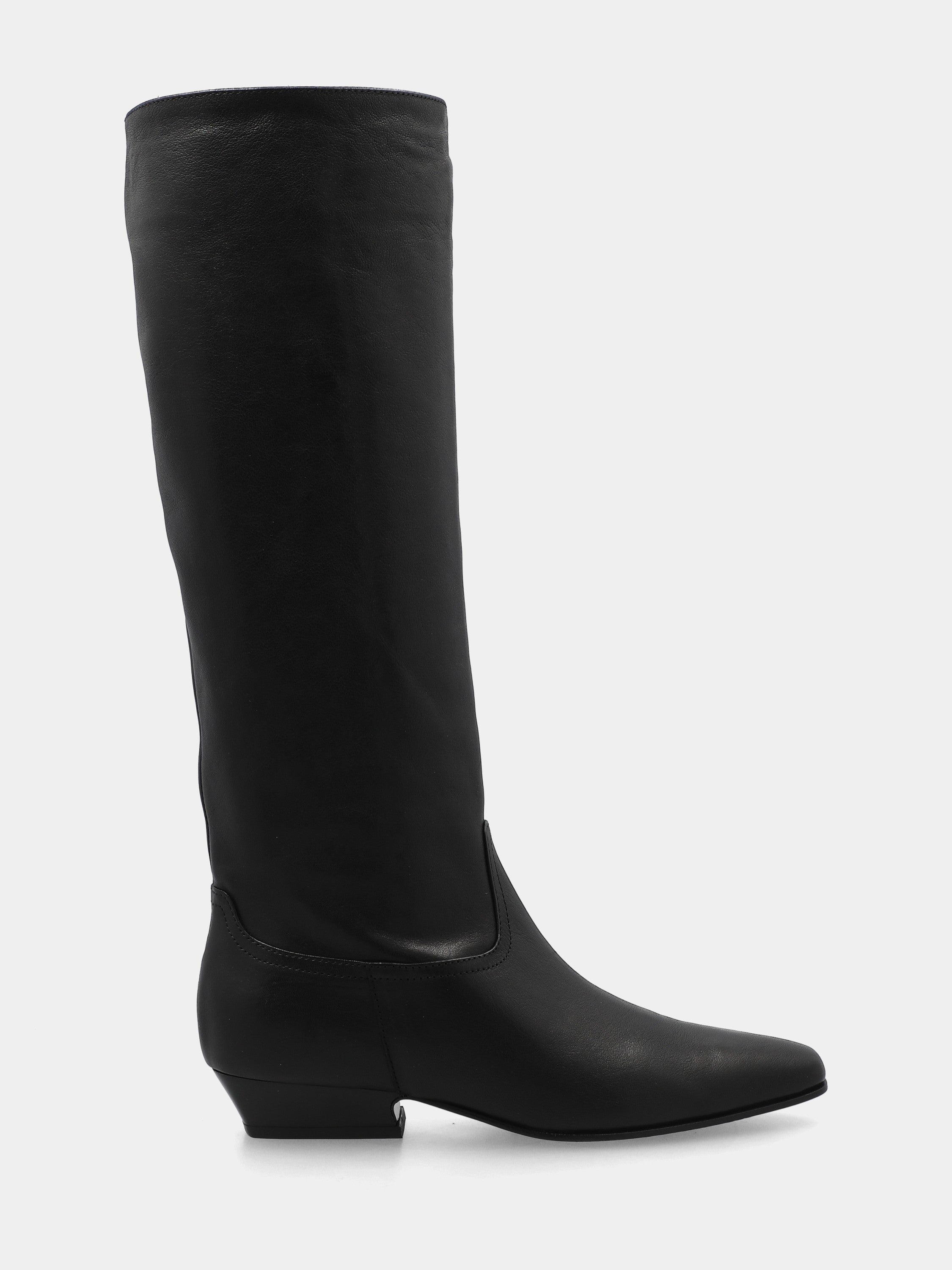 Bottes western en veau noir avec tige tubulaire et talon en queue